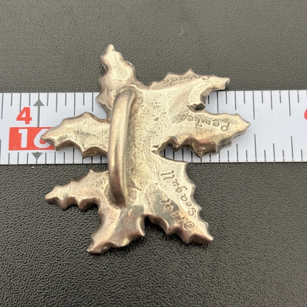 Seagull‎ Unisex Scarf Ring OS Silver Vintage 1991 Holly Leaf Pewter Canada - Picture 6 of 10
